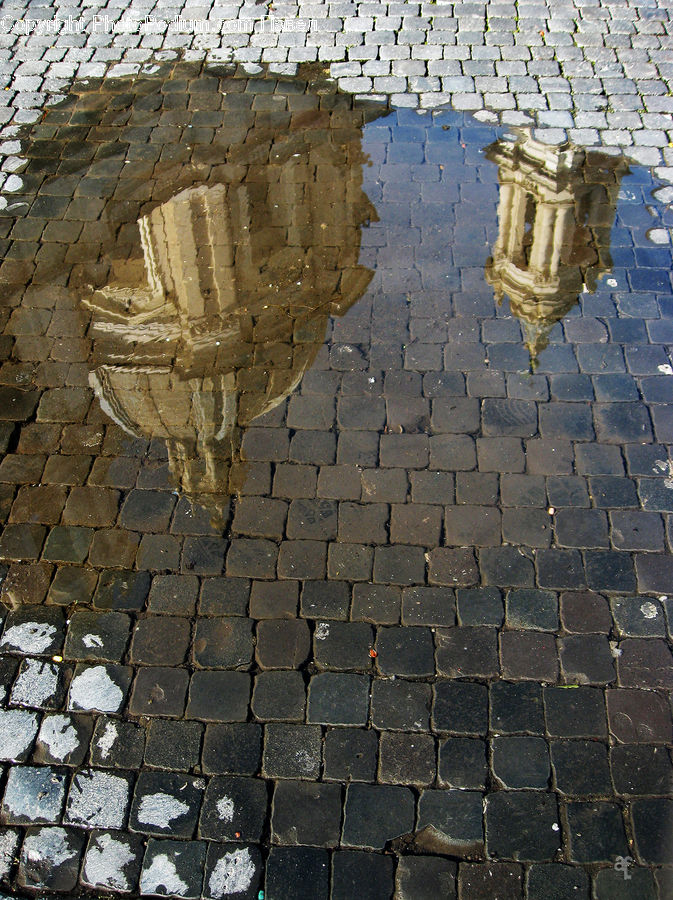 Puddle, Cobblestone, Pavement, Walkway, Flagstone