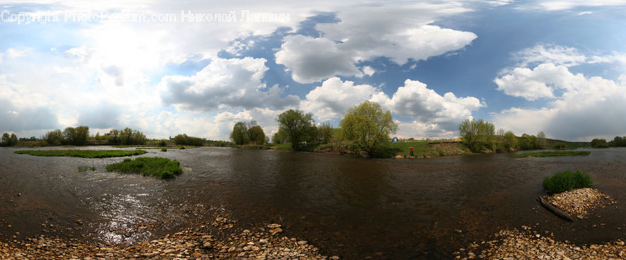 Cloud, Cumulus, Sky, Land, Marsh, Pond, Swamp