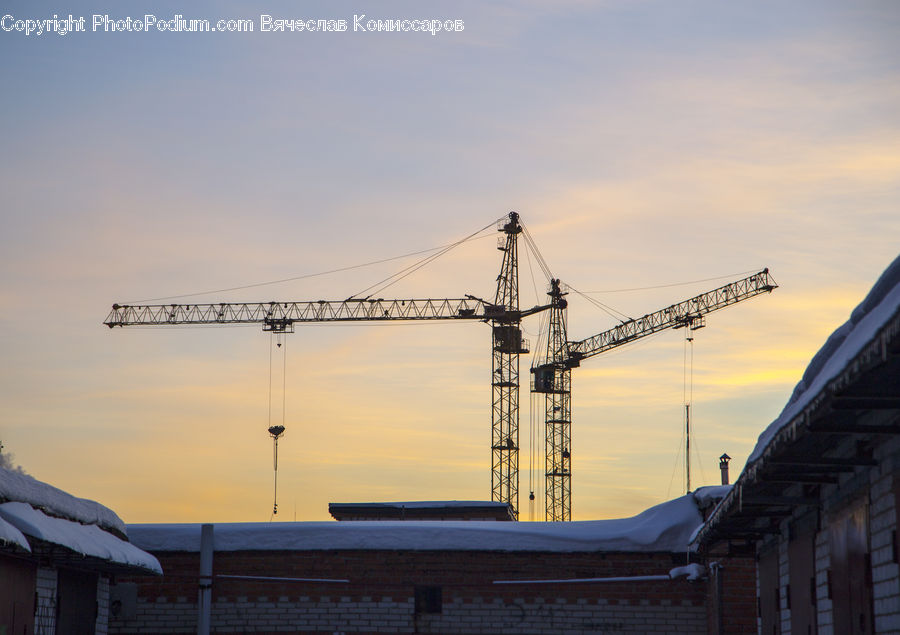 Construction, Constriction Crane, Ice, Outdoors, Snow, Building, Cottage