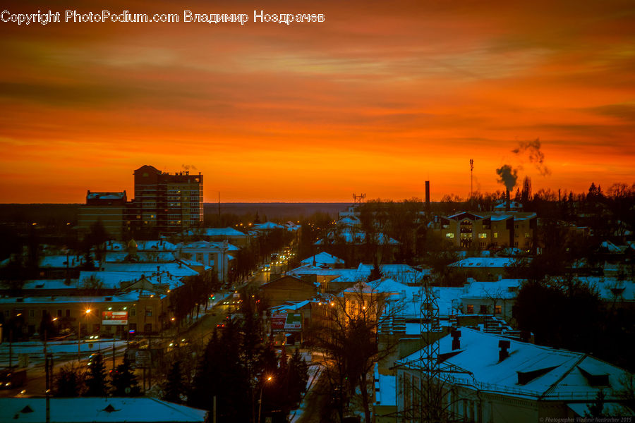 Dawn, Dusk, Red Sky, Sky, Sunrise, Sunset, City