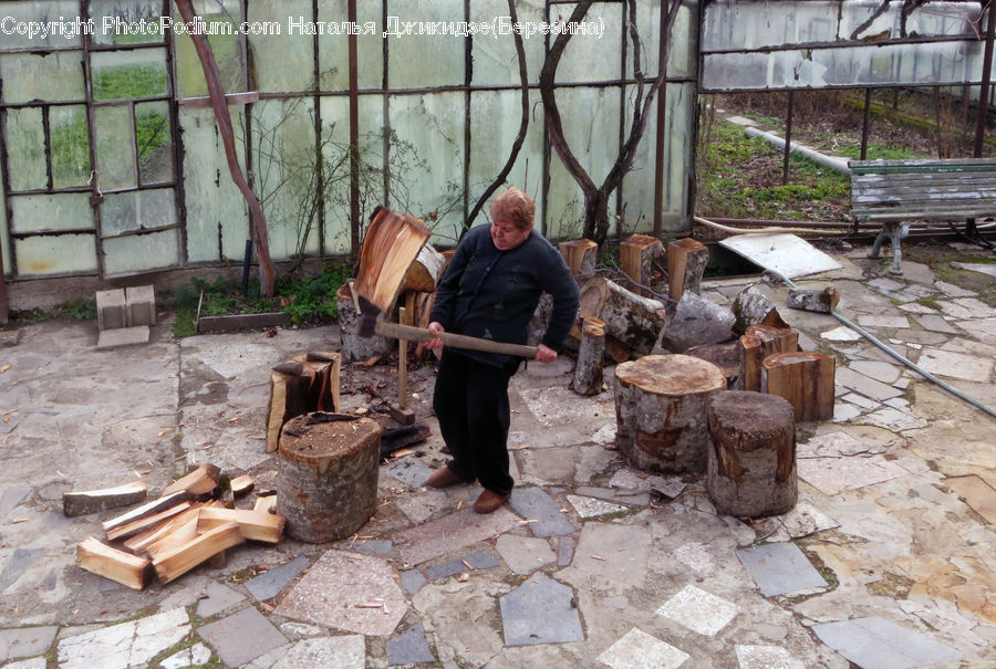 Human, People, Person, Flagstone, Rubble, Tree Stump, Chair