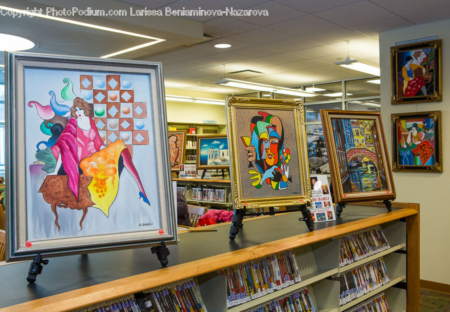 Art, Shelf, Book, Bookcase, Furniture, Painting, Flyer