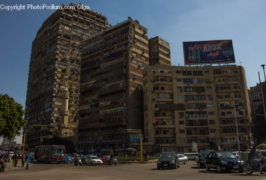 Billboard, Bus, Vehicle, Building, Housing, City, Downtown