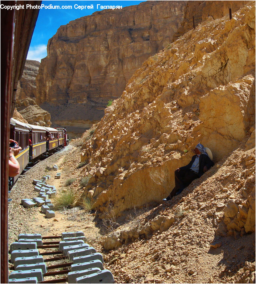 Train, Vehicle, Canyon, Outdoors, Valley, Chair, Furniture