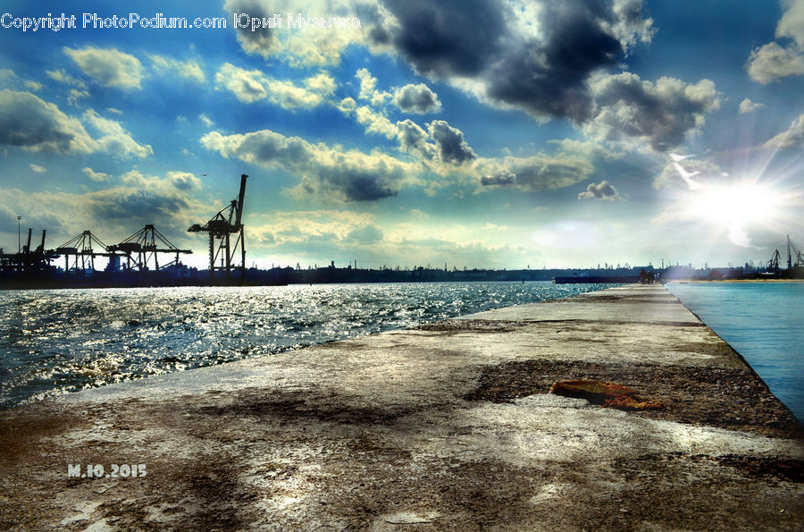 Coast, Outdoors, Sea, Water, Beach, Constriction Crane, Pavement