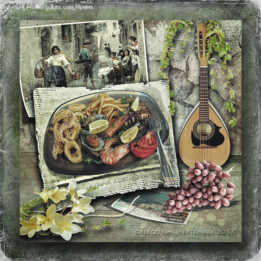 Lute, Mandolin, Musical Instrument, Costume, Hippie, Person, Collage