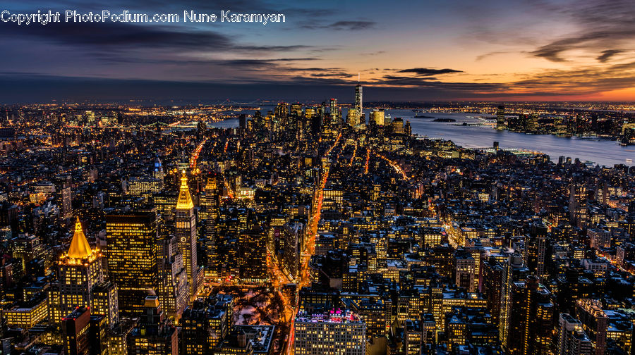 City, Downtown, Metropolis, Urban, Dawn, Dusk, Red Sky