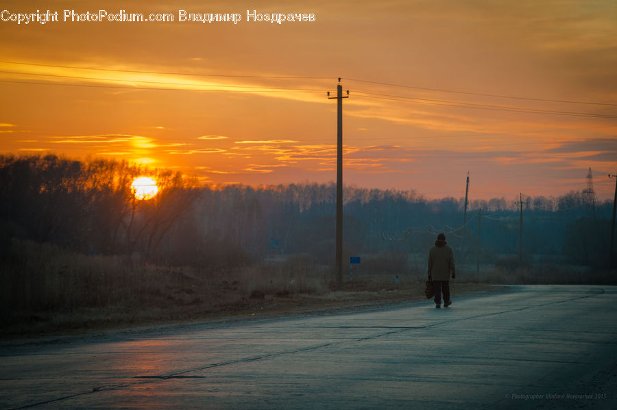 Dawn, Dusk, Sky, Sunrise, Sunset, Dirt Road, Gravel