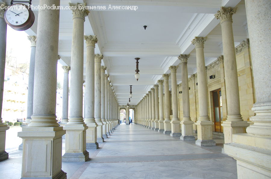 Column, Pillar, Analog Clock, Clock, Tomb, Corridor, Flagstone