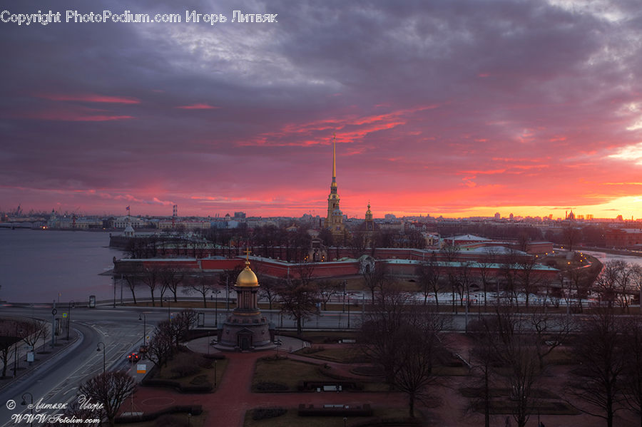 Dawn, Dusk, Red Sky, Sky, Sunrise, Sunset, Architecture