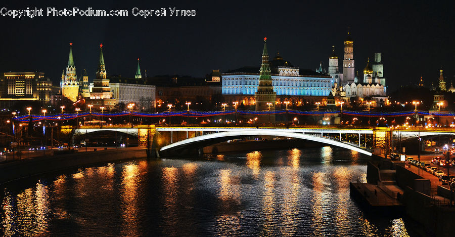 Bridge, City, Downtown, Metropolis, Urban, Night, Outdoors