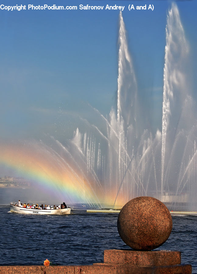 Fountain, Water, Globe, Planet, Sphere, Field, Grass