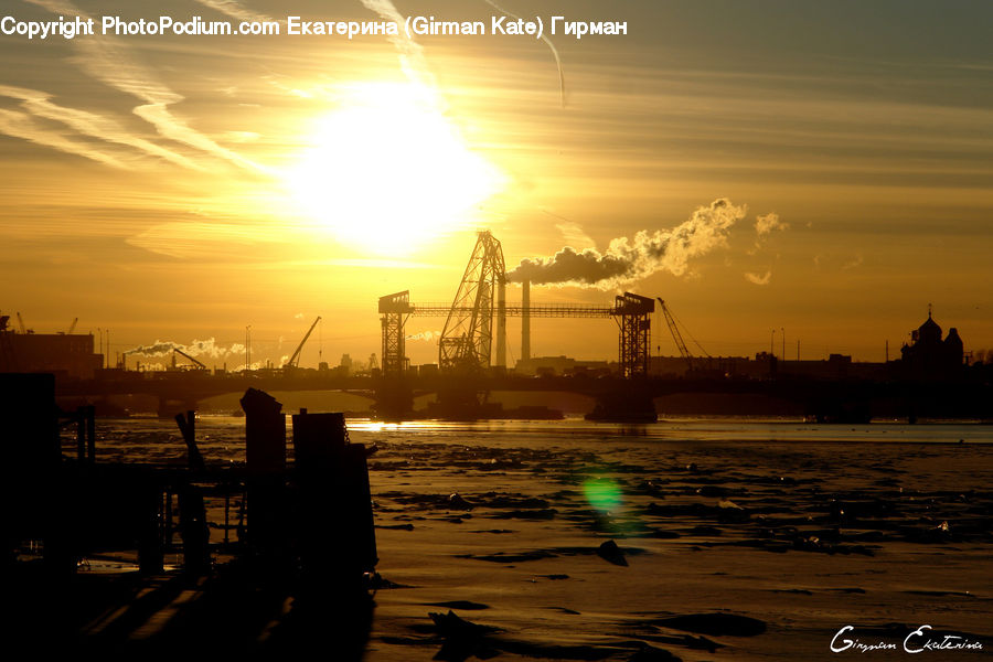 Constriction Crane, Silhouette, Dusk, Outdoors, Sky, Sunlight, Sunrise