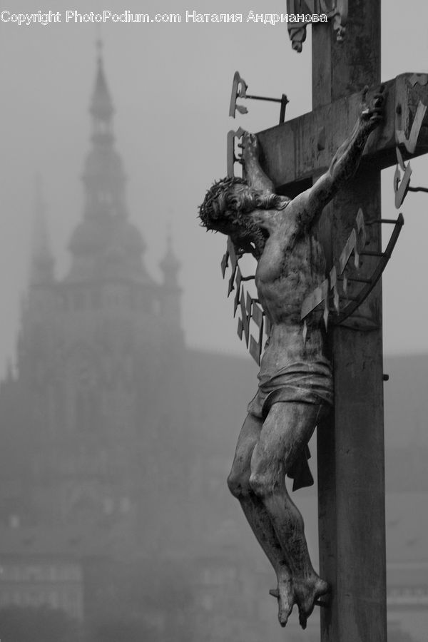 Art, Sculpture, Statue, Gargoyle, Cross, Crucifix, Anubis