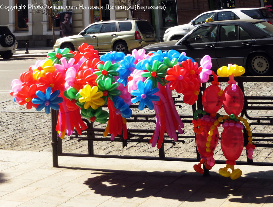 Automobile, Car, Vehicle, Ball, Balloon, Clown, Performer