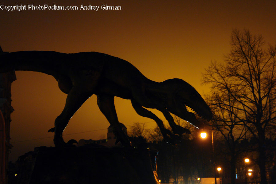 Dinosaur, Construction, Dusk, Outdoors, Sky, Sunlight, Sunrise