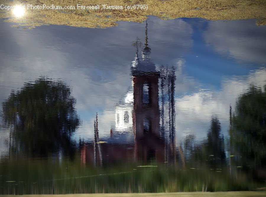 Architecture, Bell Tower, Clock Tower, Tower, Outdoors, Pond, Water