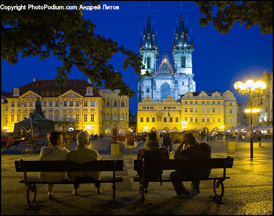 Bench, Architecture, Downtown, Plaza, Town Square, Carriage, Horse Cart