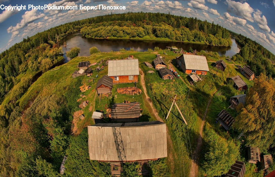 Bench, Roof, Field, Countryside, Outdoors, Building, Cottage