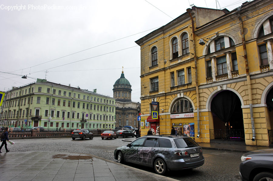 Arch, Building, Apartment Building, High Rise, Automobile, Car, Sedan