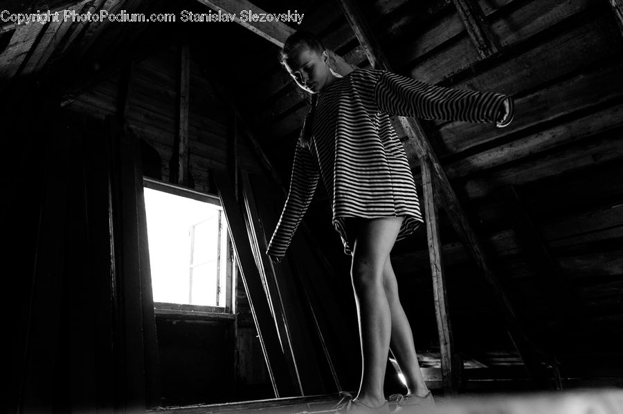 Architecture, Housing, Skylight, Window, Corridor, Female, Person