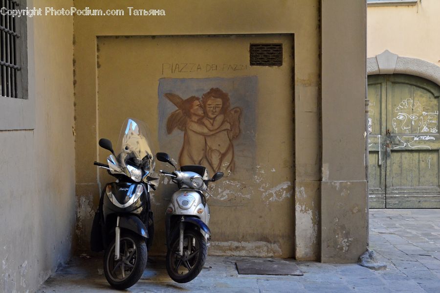 Motor, Motorcycle, Vehicle, Moped, Motor Scooter, Vespa, Arch