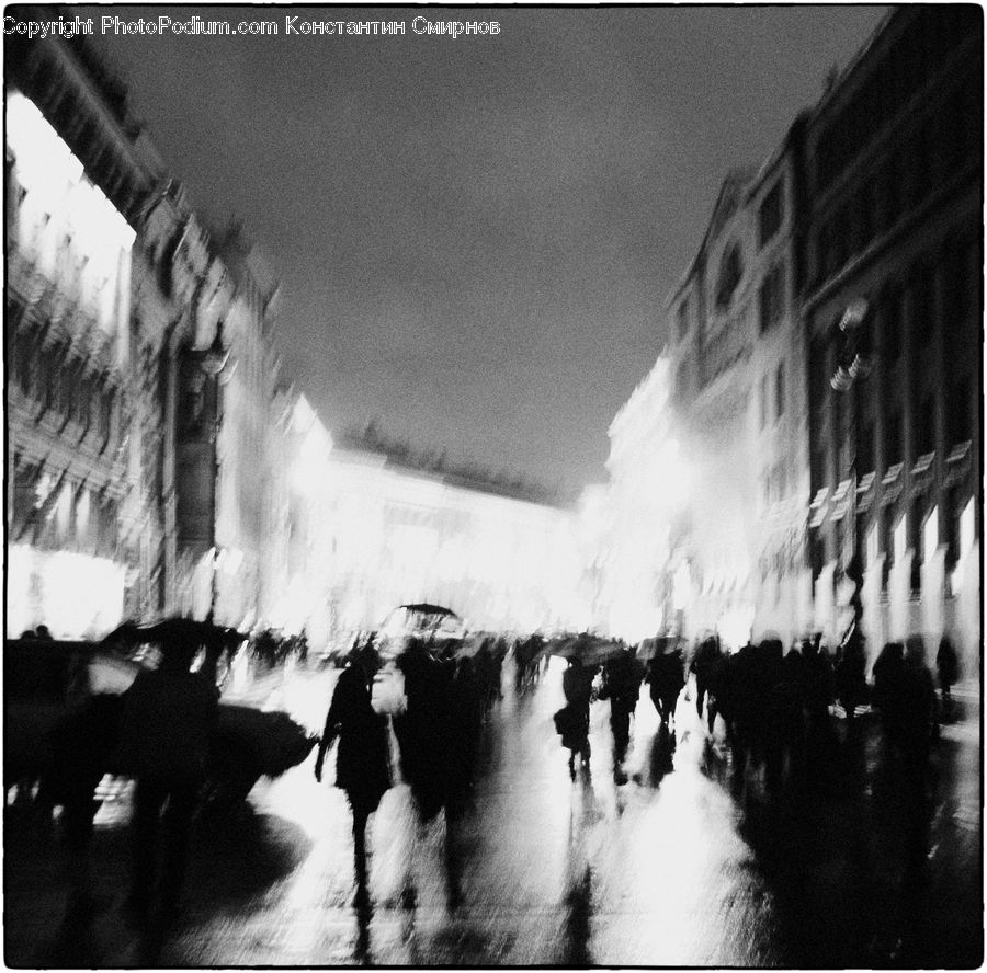 Silhouette, Crowd, Architecture, Downtown, Plaza, Town Square, City