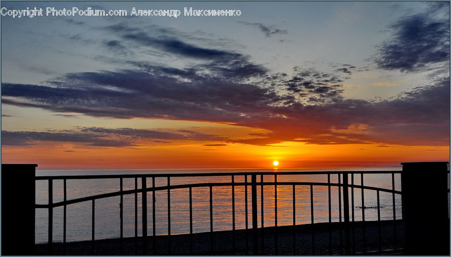 Railing, Dawn, Dusk, Red Sky, Sky, Sunrise, Sunset