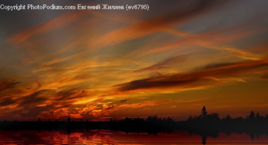Dawn, Dusk, Red Sky, Sky, Sunrise, Sunset, Silhouette
