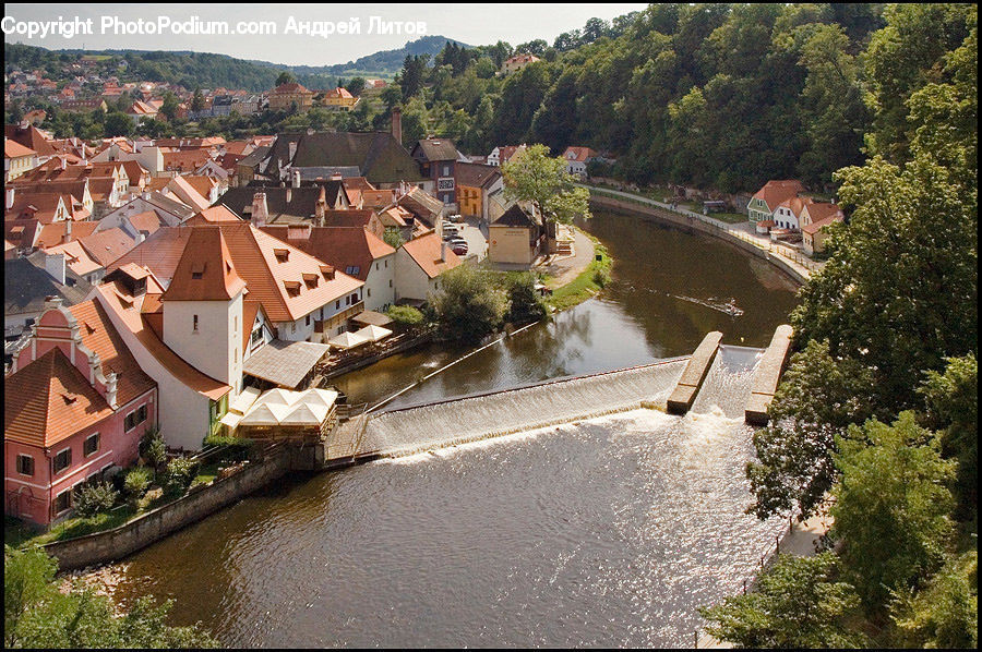 Outdoors, River, Water, Building, Downtown, Town, Roof