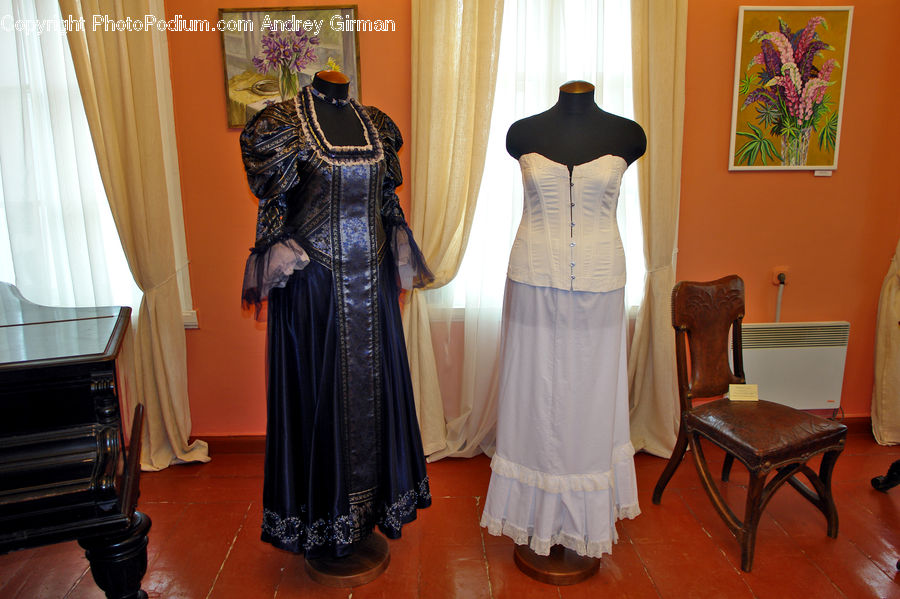 Chair, Furniture, Robe, Costume, Art, Evening Dress, Gown
