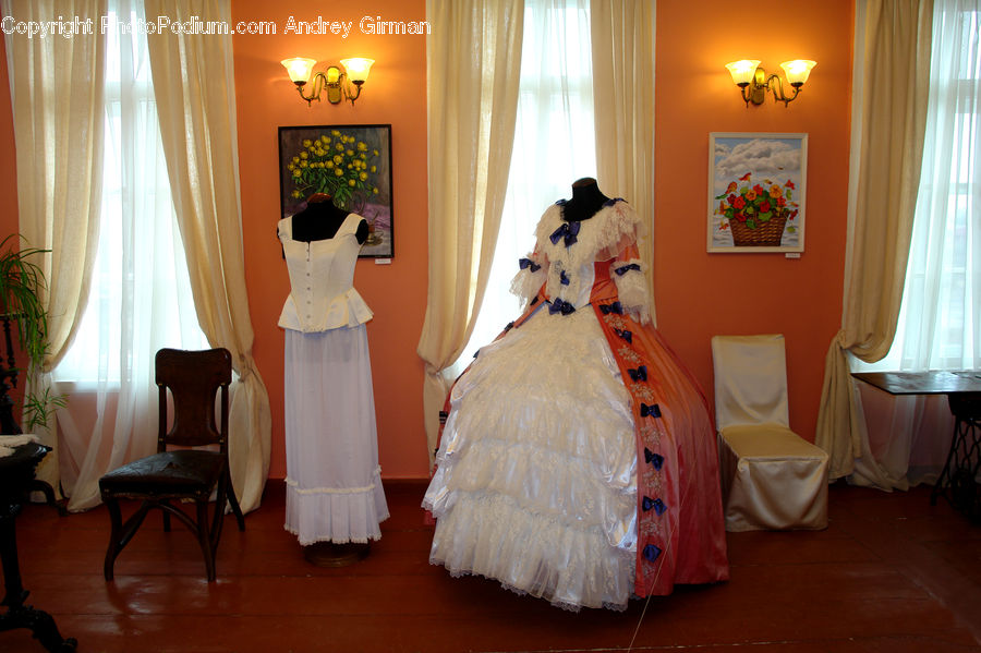 Chair, Furniture, Plant, Potted Plant, Evening Dress, Gown, Bedroom