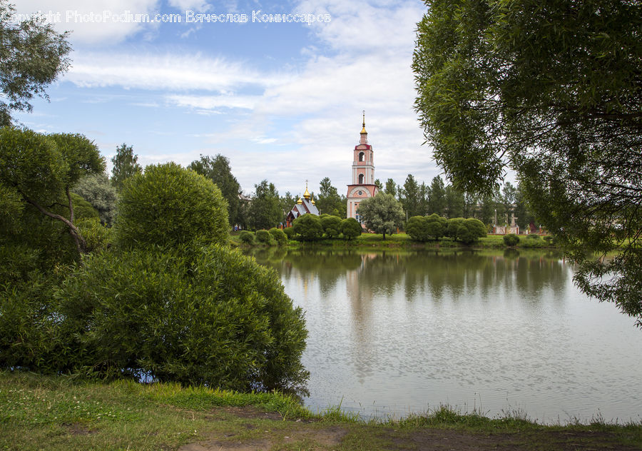 Outdoors, Pond, Water, Architecture, Bell Tower, Clock Tower, Tower