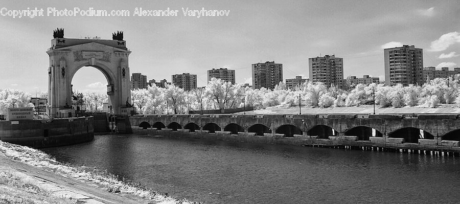 Bridge, City, Downtown, Coast, Outdoors, Sea, Water