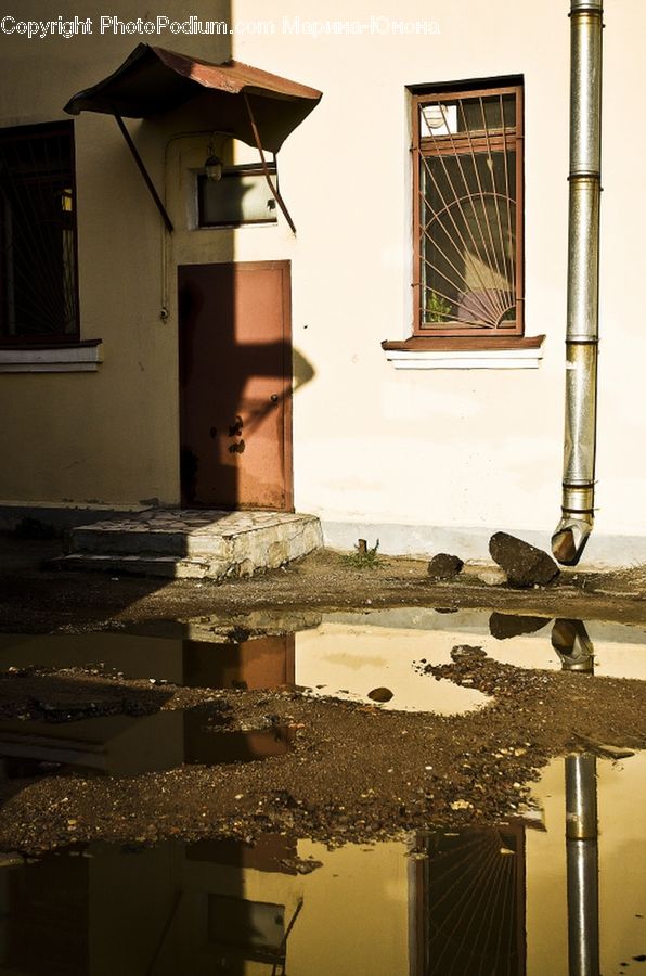 Column, Pillar, Puddle, Silhouette, Alley, Alleyway, Road