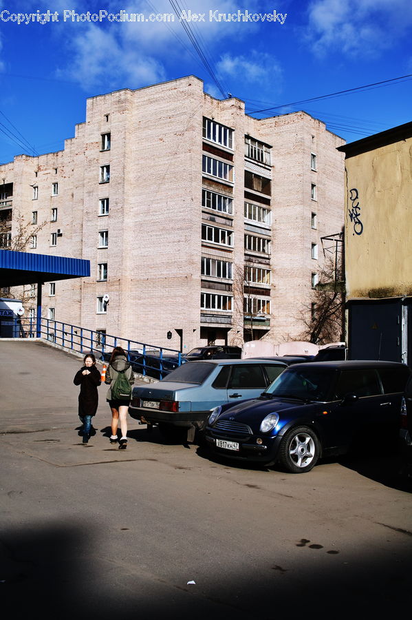 Automobile, Car, Vehicle, Beach Wagon, Building, City, High Rise