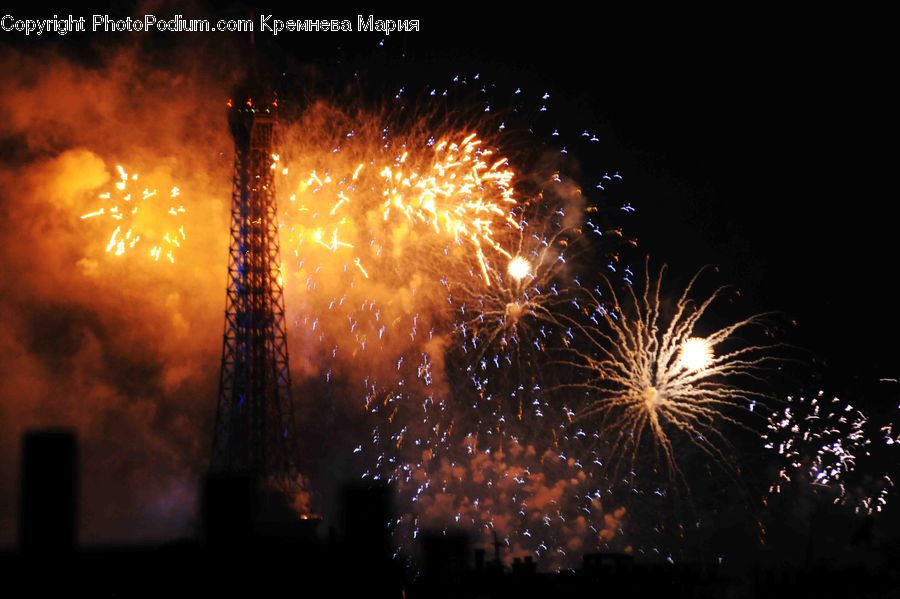 Fireworks, Night, People, Person, Human, Architecture, Tower