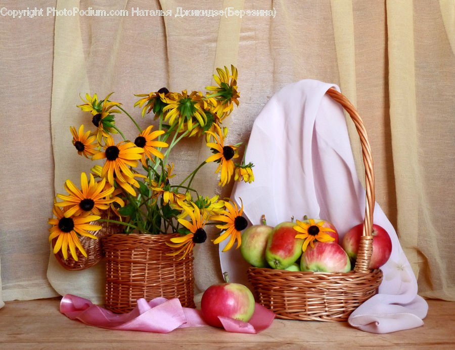 Apple, Fruit, Plant, Potted Plant, Basket, Glass, Goblet