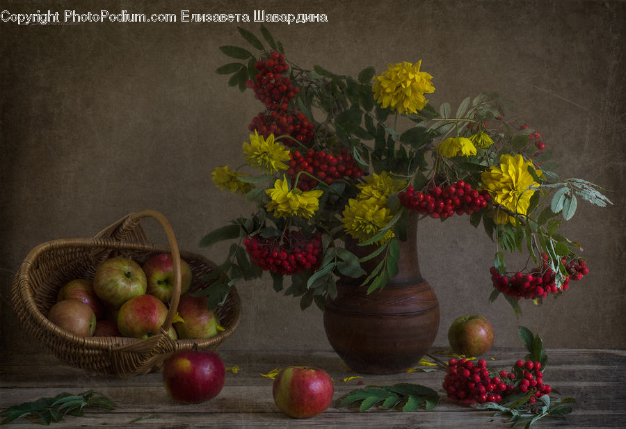 Apple, Fruit, Plant, Potted Plant, Floral Design, Flower, Flower Arrangement
