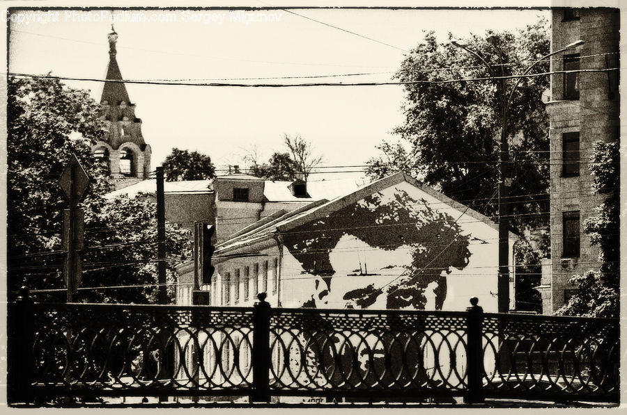 Silhouette, Flyer, Poster, Fence, Building, Cottage, Housing