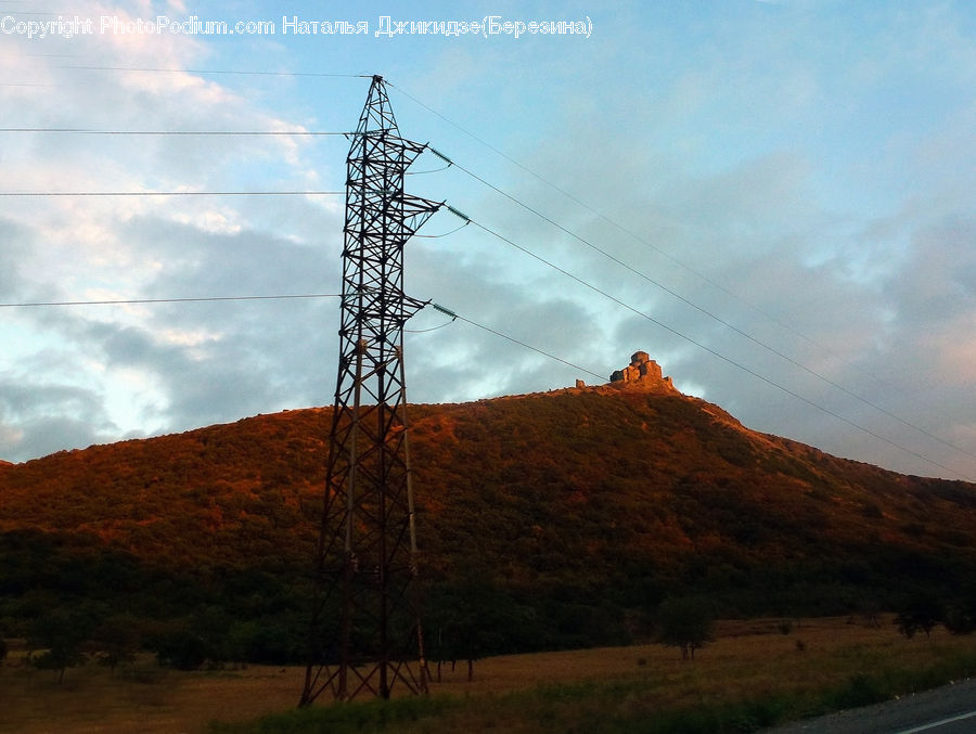 Electric Transmission Tower, Dirt Road, Gravel, Road