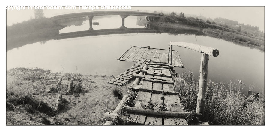 Bench, Drawing, Sketch, Dock, Landing, Pier, Brochure