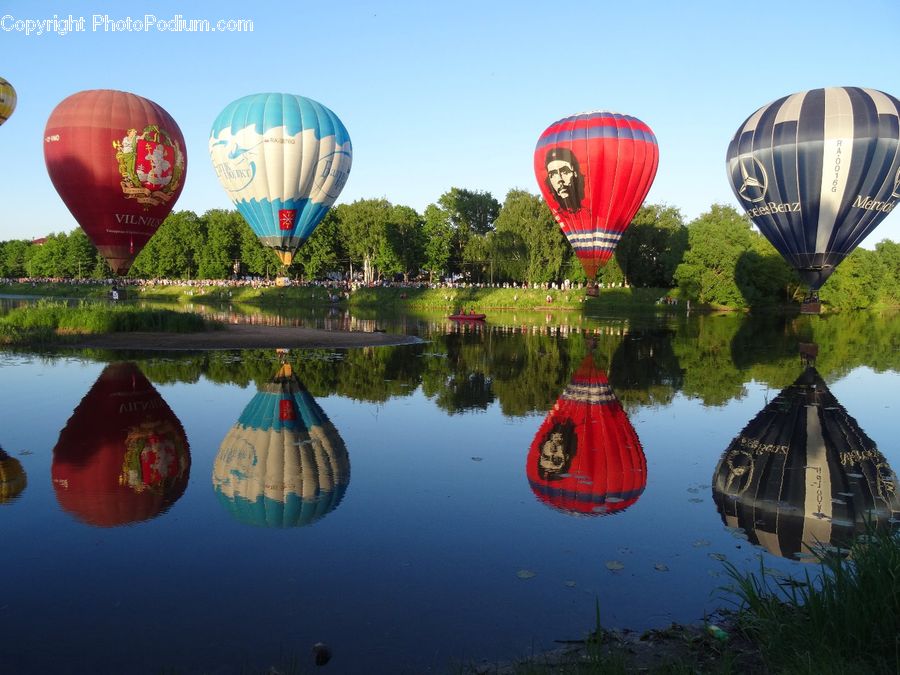 Ball, Balloon, Hot Air Balloon, Outdoors, Pond, Water, Landscape