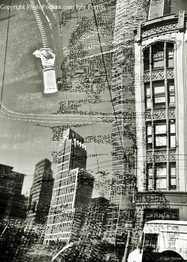 Brick, City, Downtown, Urban, Car, Van, Intersection