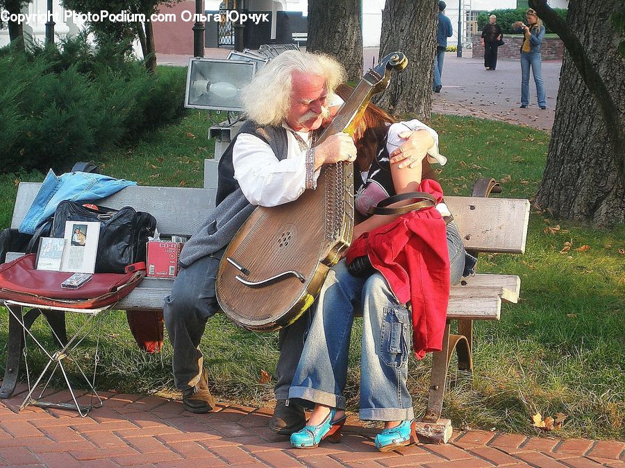 People, Person, Human, Bench, Backyard, Yard, Cello