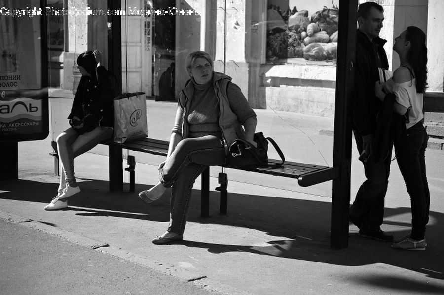 People, Person, Human, Bench, Bag, Clothing, Overcoat