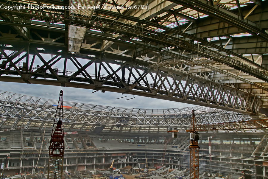 Construction, Scaffolding, Arena, City, Downtown, Intersection, Road