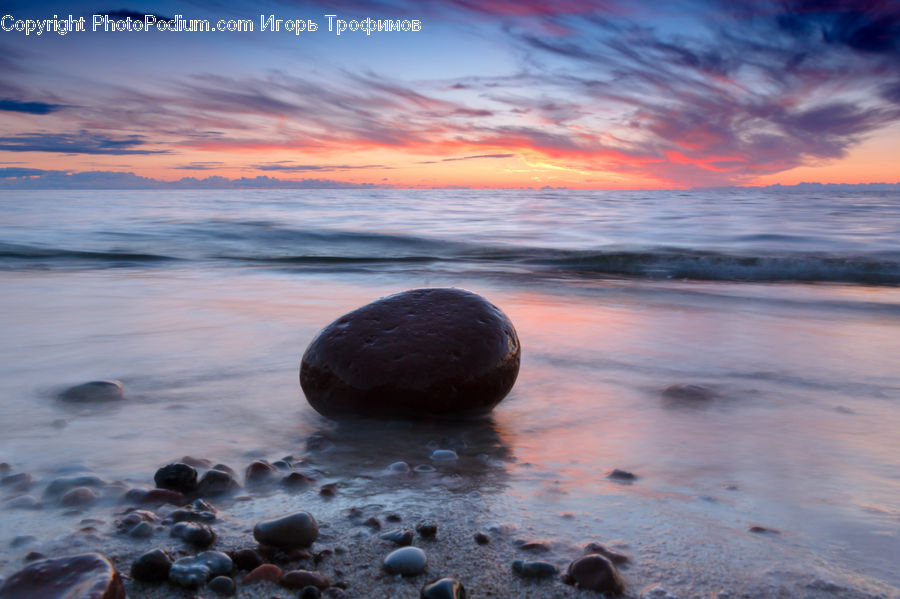 Pebble, Rock, Ocean, Outdoors, Sea, Water, Dawn