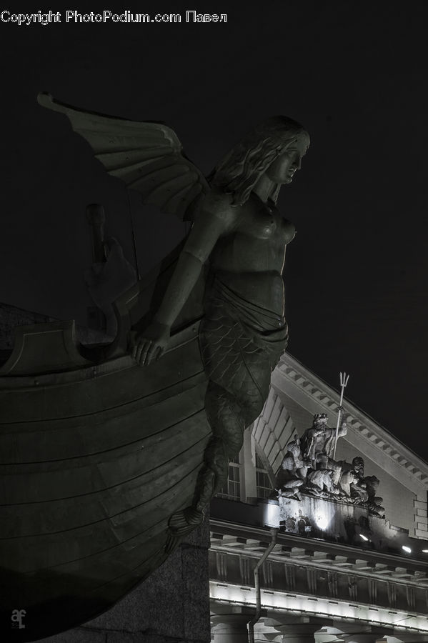Night, Outdoors, Art, Sculpture, Statue, Torso, City
