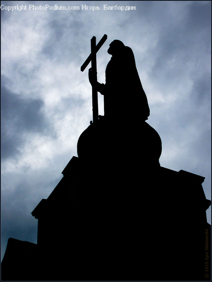 Silhouette, Cross, Art, Gargoyle, Statue